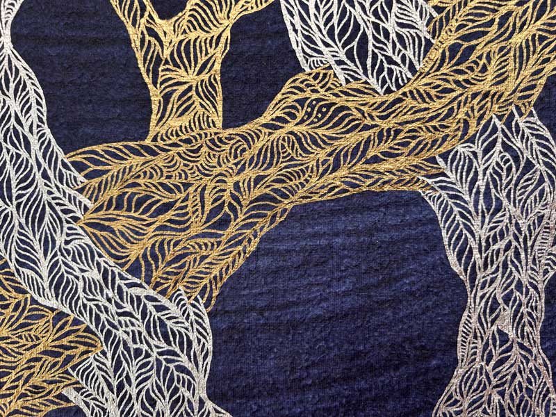 Detail of drawing representing gnarly tree trunks and branches in the Turia park in Valencia, Spain.